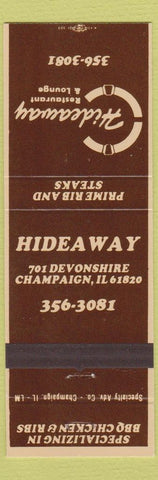 Matchbook Cover - Hideaway Restaurant Champaign IL