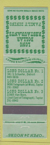 Matchbook Cover - Long Dollar Restaurant Detroit MI