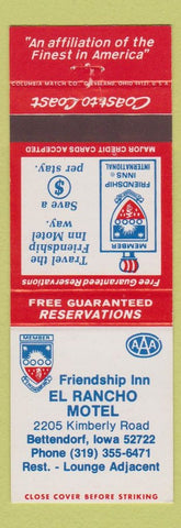 Matchbook Cover - Friendship Inn El Rancho Motel Bettendorf IA