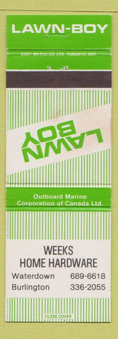 Matchbook Cover - Lawn Boy Lawn Mowers Weeks Hardware Waterdown Burlington ON