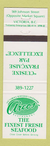 Matchbook Cover - Arcos Seafood Restaurant Victoria BC