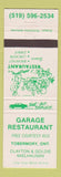 Matchbook Cover - Garage Restaurant Tobermory ON