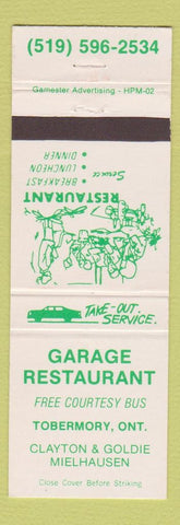 Matchbook Cover - Garage Restaurant Tobermory ON
