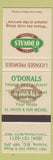 Matchbook Cover - O'Donals Family Restaurant Victoria BC