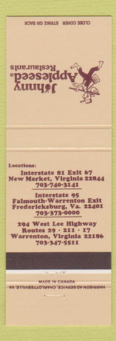 Matchbook Cover - Johnny Appleseed New Market Fredericksburg Warrenton VA