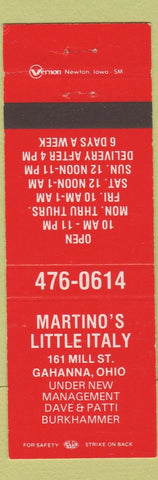 Matchbook Cover - Martino's Little Italy Italian Gahanna OH