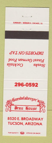 Matchbook Cover - Guendelsberger's Brau House Tucson AZ