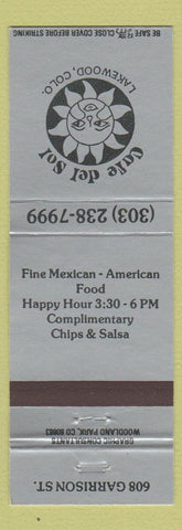 Matchbook Cover - Cafe Del Sol Lakewood Colorado Mexican