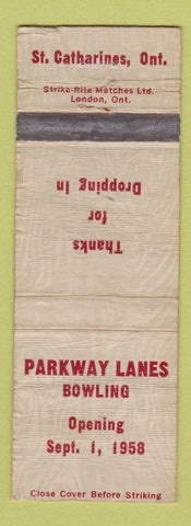 Matchbook Cover - Parkway Lanes Bowling ST Catharines ON WORN