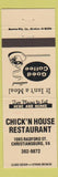 Matchbook Cover - Chick N House Restaurant Christiansburg VA