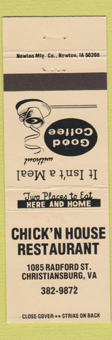 Matchbook Cover - Chick N House Restaurant Christiansburg VA