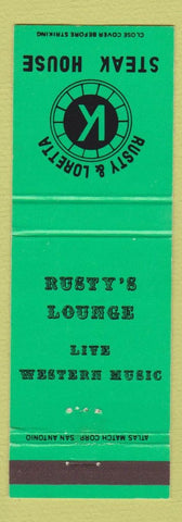 Matchbook Cover - Rusty and Loretta Steak House Schertz TX green