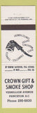 Matchbook Cover - Crown Gift Smoke Shop tobacco Princeton BC