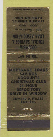 Matchbook Cover - Columbia Federal Savings Loan Hamilton OH