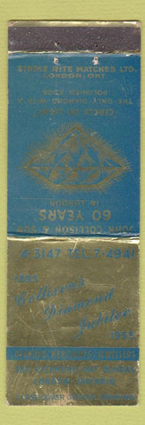 Matchbook Cover Collison's Diamond Jubilee 1955 Diamonds Jewelery London ON WEAR