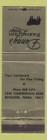 Matchbook Cover - Danny's Restaurant Lounge Bethlehem PA