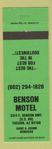 Matchbook Cover - Benson Motel Tucson AZ