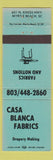 Matchbook Cover - Casa Blanca Fabrics Myrtle Beach SC teal