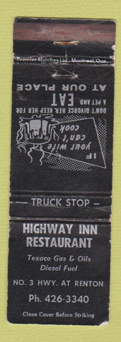 Matchbook Cover - Highway Inn Restaurant Canada oil gas WORN