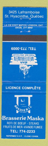 Matchbook Cover - Brasserie Maska Restaurant St Hyacinthe QC