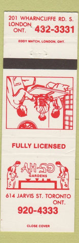 Matchbook Cover - Ah So Gardens London Toronto ON