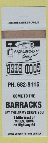 Matchbook Cover - Barracks Miles IA blue