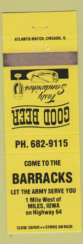 Matchbook Cover - Barracks Miles IA yellow