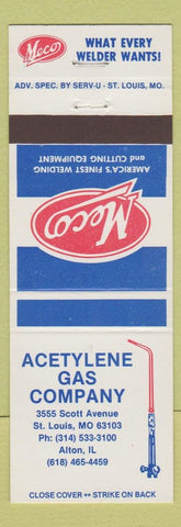 Matchbook Cover - Meco Welding Cutting Equipment Acetylene Gas Alton IL