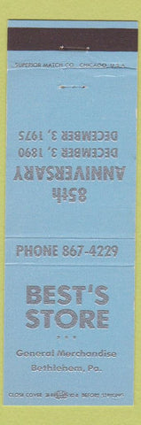 Matchbook Cover - Best's Store Bethlehem PA 1975 Anniversary
