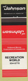 Matchbook Cover - Johnson Boat Motors Canada Recreation World