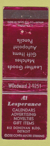 Matchbook Cover - Al Lesperance Advertising Detroit MI WEAR