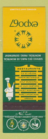 Matchbook Cover - Expo 1967 Canada Restaurants Montreal
