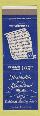 Matchbook Cover - Thorndike and Rockland Hotels ME
