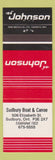Matchbook Cover - Johnson Boat Motors Sudbury Boat Canoe ON