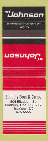 Matchbook Cover - Johnson Boat Motors Sudbury Boat Canoe ON