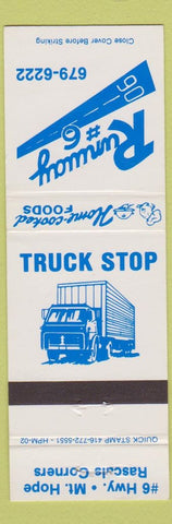 Matchbook Cover - Runway 6 Truck Stop Mt Hope Rascals Corners
