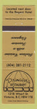 Matchbook Cover - Primavera Restaurant Victoria BC