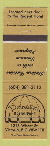 Matchbook Cover - Primavera Restaurant Victoria BC