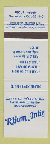 Matchbook Cover - le Rhum Antic Bonsecours QC