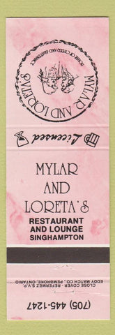 Matchbook Cover - Mylar and Loreta's Restaurant Singhampton ON