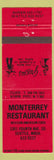 Matchbook Cover - Monterrey Restaurant Mexican Seattle WA