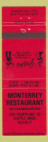 Matchbook Cover - Monterrey Restaurant Mexican Seattle WA