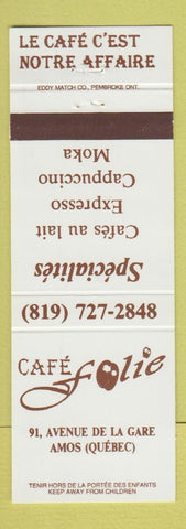 Matchbook Cover - Cafe Folie Amos QC