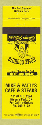 Matchbook Cover - Mike and Patti's Cafe Nicoma Park OK yellow