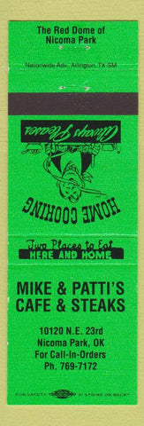 Matchbook Cover - Mike and Patti's Cafe Nicoma Park OK green