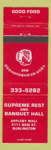 Matchbook Cover - Supreme Rest and Banquet Hall Burlington ON