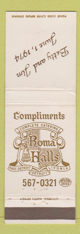 Matchbook Cover - Romas Halls Detroit Livonia MI 1974 IMPRINTED
