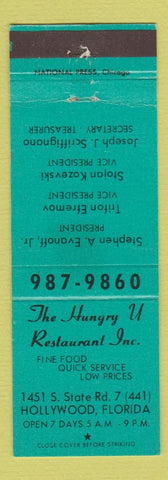 Matchbook Cover - Hungry U Restaurant Hollywood FL teal