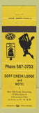 Matchbook Cover - Goff Creek Lodge Motel Cody WY Yellowstone