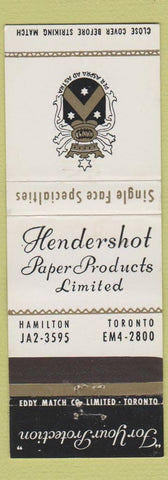 Matchbook Cover - Hendershot Paper Products Hamilton Toronto ON